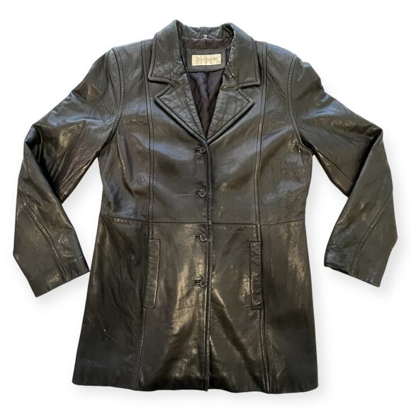 Jones New York Womens Leather Jacket Black Y2K Blazer Vintage - Picture 1 of 10